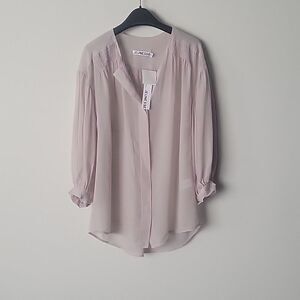 NWT Jeunesse Silk XS Gray Blouse Coquette Long Romantic Chiffon Sheer Modest